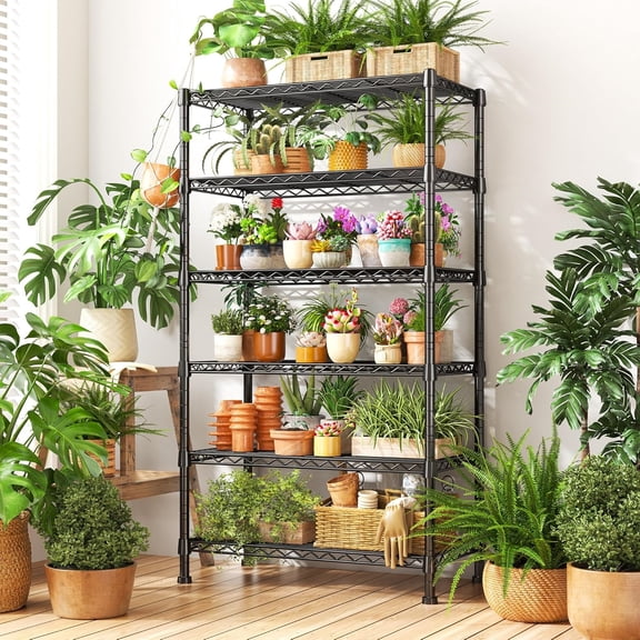 6-Tier Storage Shelves Metal Shelving for Storage Load 1000 LBS,Wire Shelves Heavy Duty Shelving Unit Adjustable Pantry Shelf Bathroom Kitchen Garage 24" W x 14" D x 71" H, Black