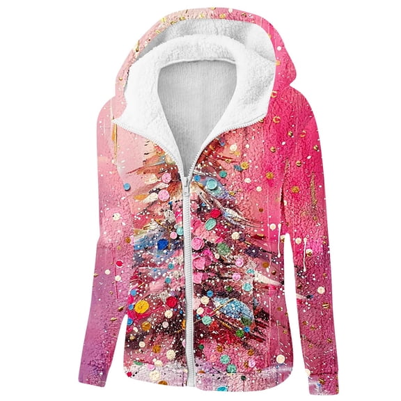Coats for Women Christmas Printed Hooded Long Sleeved Loose Oversized Casual Sweatshirt,Womens Coats Plus Size Multicolor XL