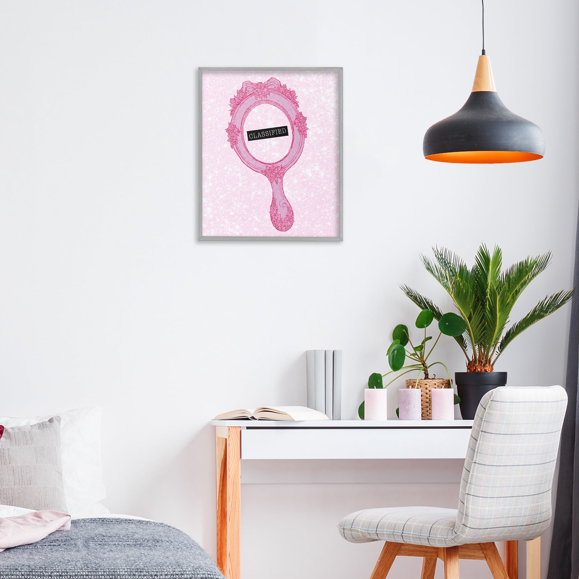 Stupell Industries Classified Ornate Pink Mirror Gray Framed Giclee Art, design by Ziwei Li