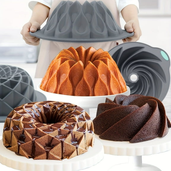4pcs-8inch Premium Silicone Cake Pans - Non-Stick, Fluted, and Versatile Molds for Baking Cakes, Brownies, Flan, Meatloaf, and More - Crown, Nest, Spiral, and Braided Shapes for Easy Release