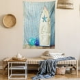 thumbnail image 2 of Nautical Tapestry, Sea Objects on Wooden Backdrop with Vintage Boat Starfish Shell Fishing Net Photo, Wall Hanging for Bedroom Living Room Dorm Decor, 60W X 80L Inches, Blue White, by Ambesonne, 2 of 5