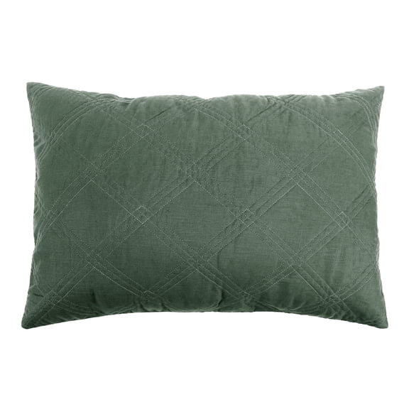 Levtex Home - 100% French Flax Linen Front/100% Cotton Back - Standard Quilted Sham - French Flax Washed Linen - Green Forest - Sham Size (26 x 20in.)