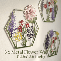 3 Pcs Metal Flower Wall Art Minimalist Floral Wall Hanging Decor for Living Room Bathroom Kitchen Indoor Outdoor
