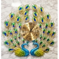 25"H Large Valentine Lover Peacocks Iris Gold Plated Colorful Metal Wall Clock