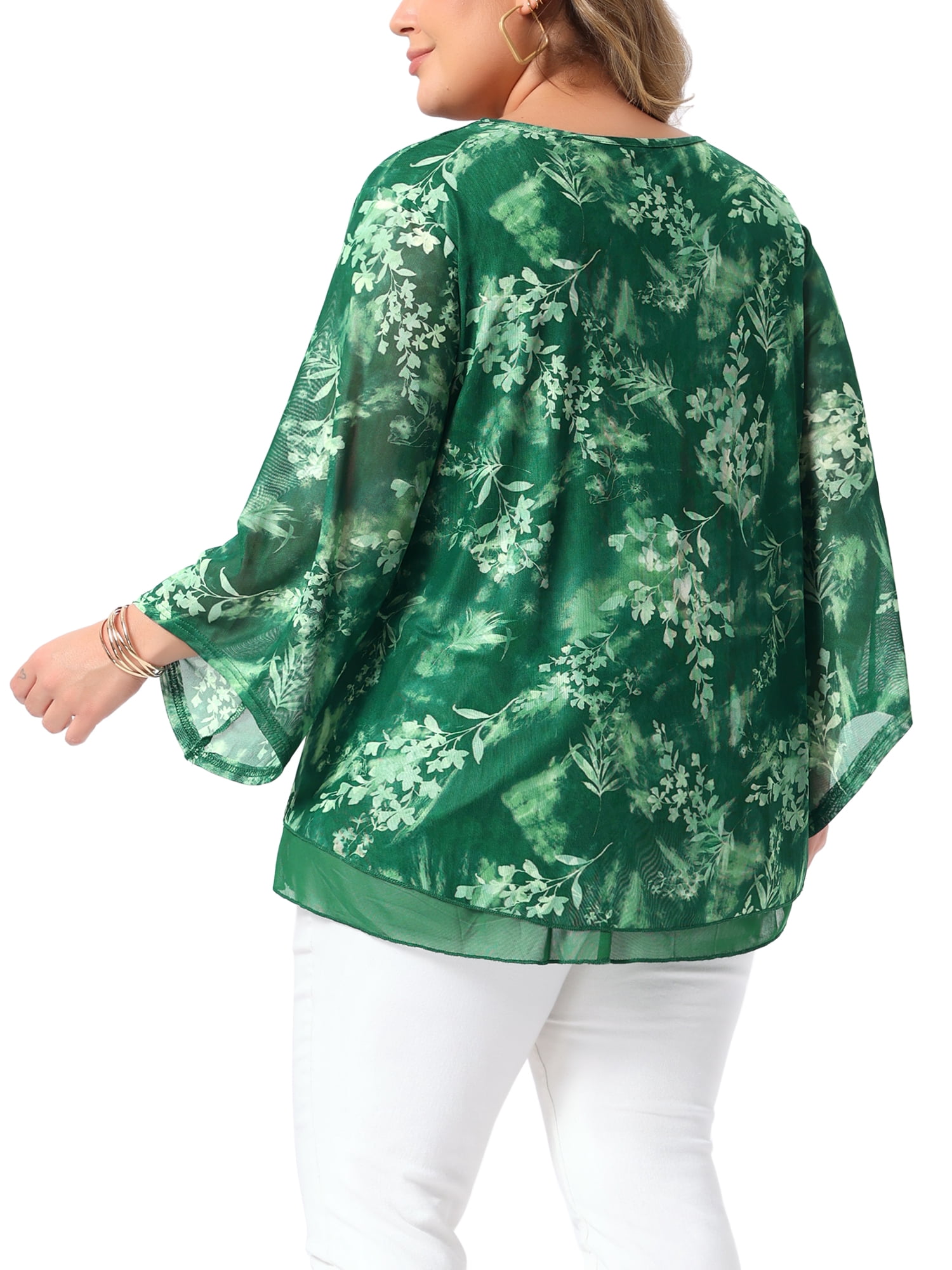 DARING DIVA Women's Plus Women's Dressy Blouse V Neck Mesh Flowy Work Shirts 4X Green