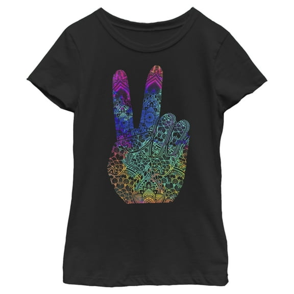 Girl's Lost Gods Rainbow Henna Peace  Graphic Tee Black Small