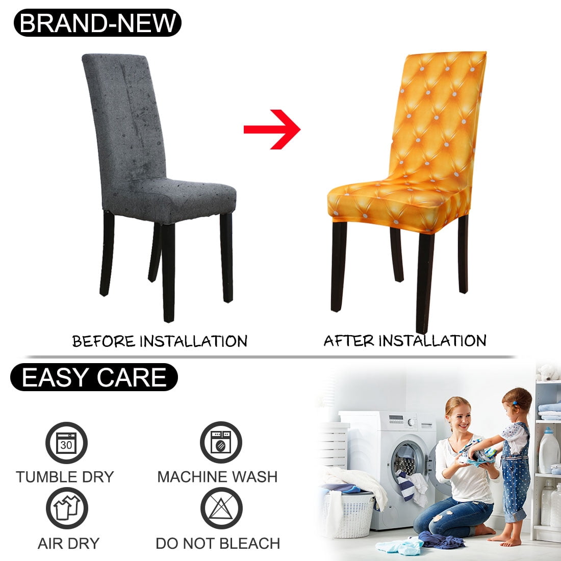 Unique Bargains Stretch Dining Chair Seat Cover Gold Tone