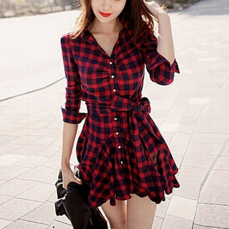 Plaid shirt dress clearance walmart