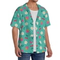 thumbnail image 4 of Vsdgher Cherry Strawberry Floral Print Men's Wrinkle Free Untucked Cuban Shirt Business Casual Button Down Shirts Short Sleeve Shirt, 4 of 7