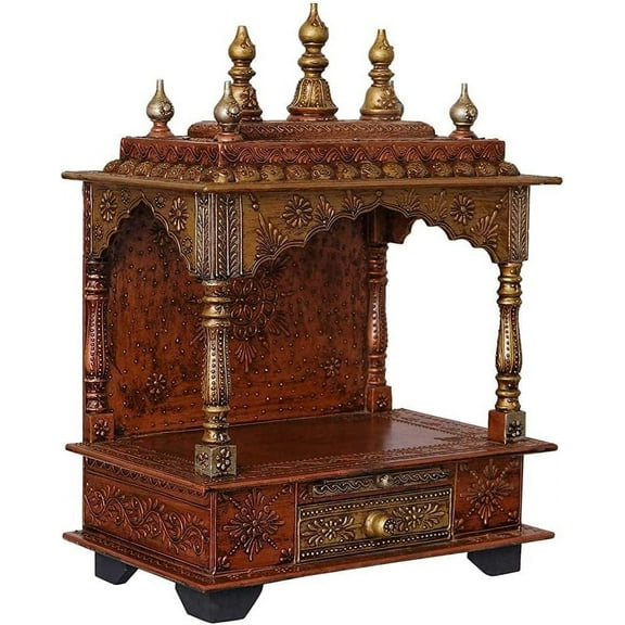 Home and Bazaar Rajasthani Ethnic Handcrafted Wooden Temple / Mandir / Pooja Ghar / Mandapam Size - 18x12x24 Inch