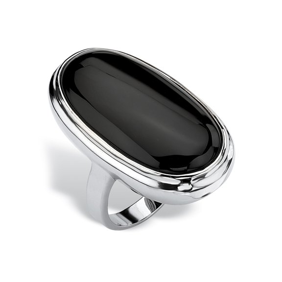 PalmBeach Jewelry Oval-Shaped Genuine Onyx Yellow Gold-Plated or Silvertone