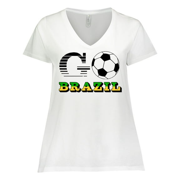 Inktastic Go, Brazil- Soccer, Football Women's Plus Size V-Neck T-Shirt