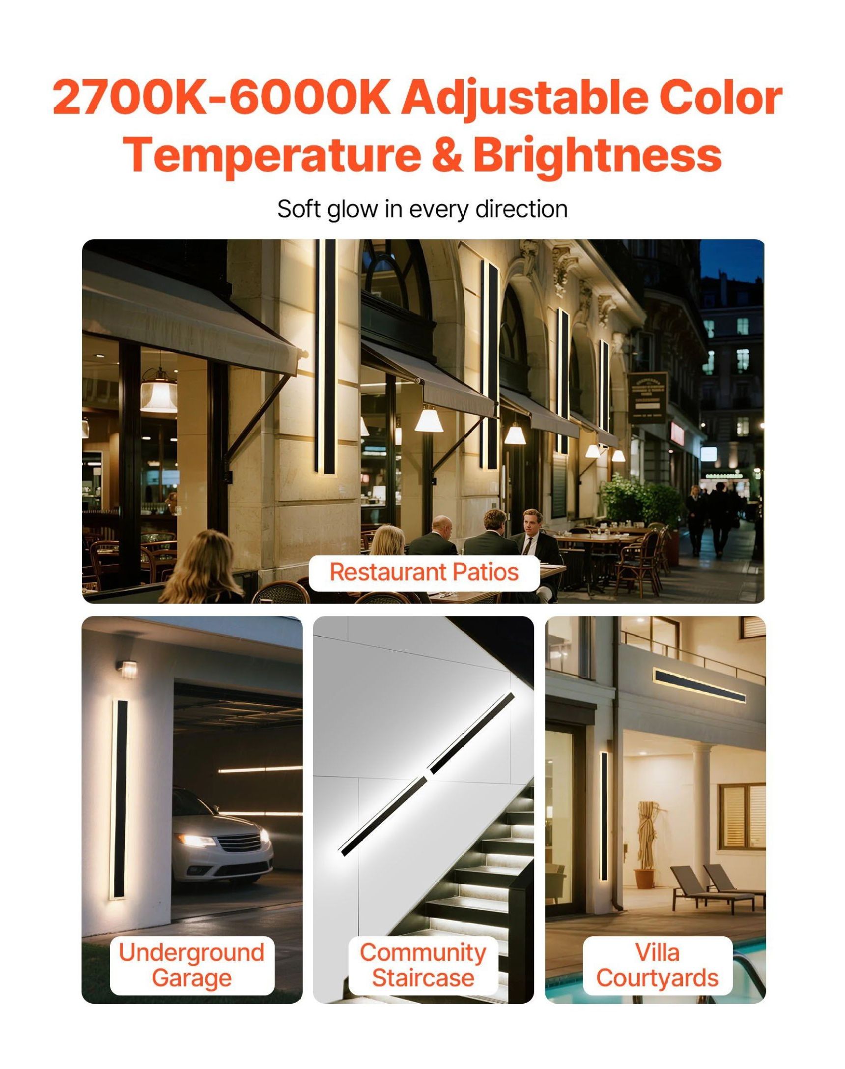 Outdoor Wall Lights 2 Pack, 47.2 Inch Modern Exterior Sconce, Dimmable 2700K-6000K, IP65 Waterproof, Anti-Rust, Porch Garage Lighting