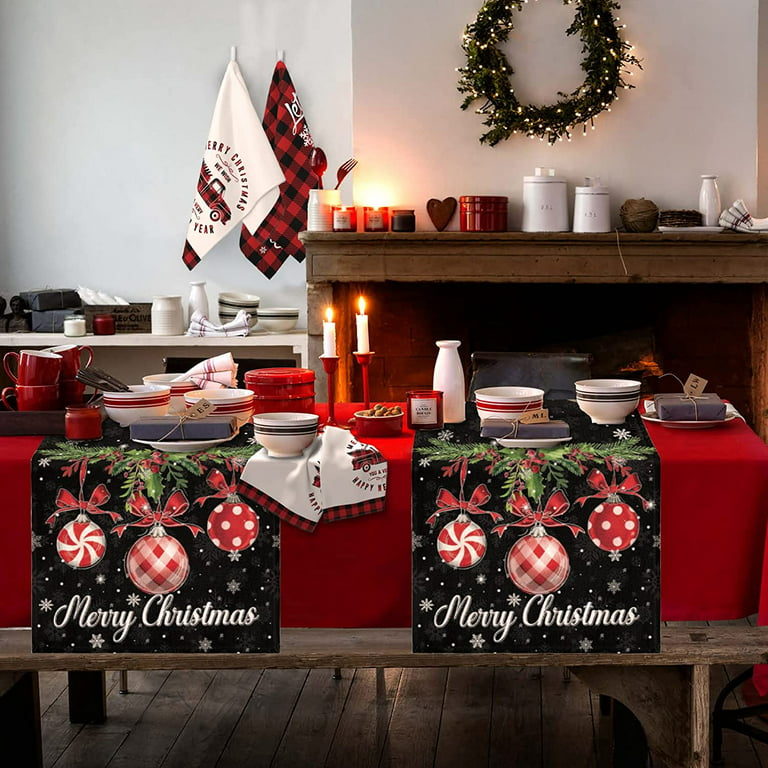 Newhomestyle Black Christmas Table Runner - Snowflake Christmas Decor Table  Runners Rustic Farmhouse Kitchen Dining Table Decoration for Home Holiday  Party Decor 13 x 72 inches 
