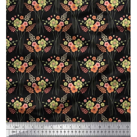 Soimoi Viscose Chiffon Fabric Leaves & Floral Artistic Decor Fabric Printed Yard 42 Inch Wide