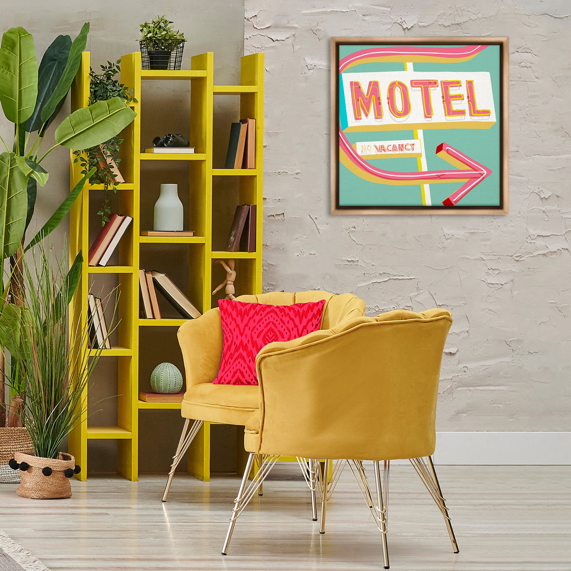Stupell Industries Retro Motel Vacancy Text & Numbers Painting Brown Floater Framed Canvas Art Print Wall Art, 25 x 25