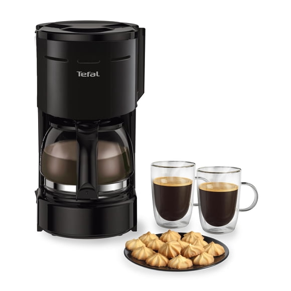 T-fal Cafetera de Filtro Permanente Heliora Petit Negra, prepara 6 tazas de café, cuenta con sistema antigoteo por lo que puedes servir el café mientras se está prepar
