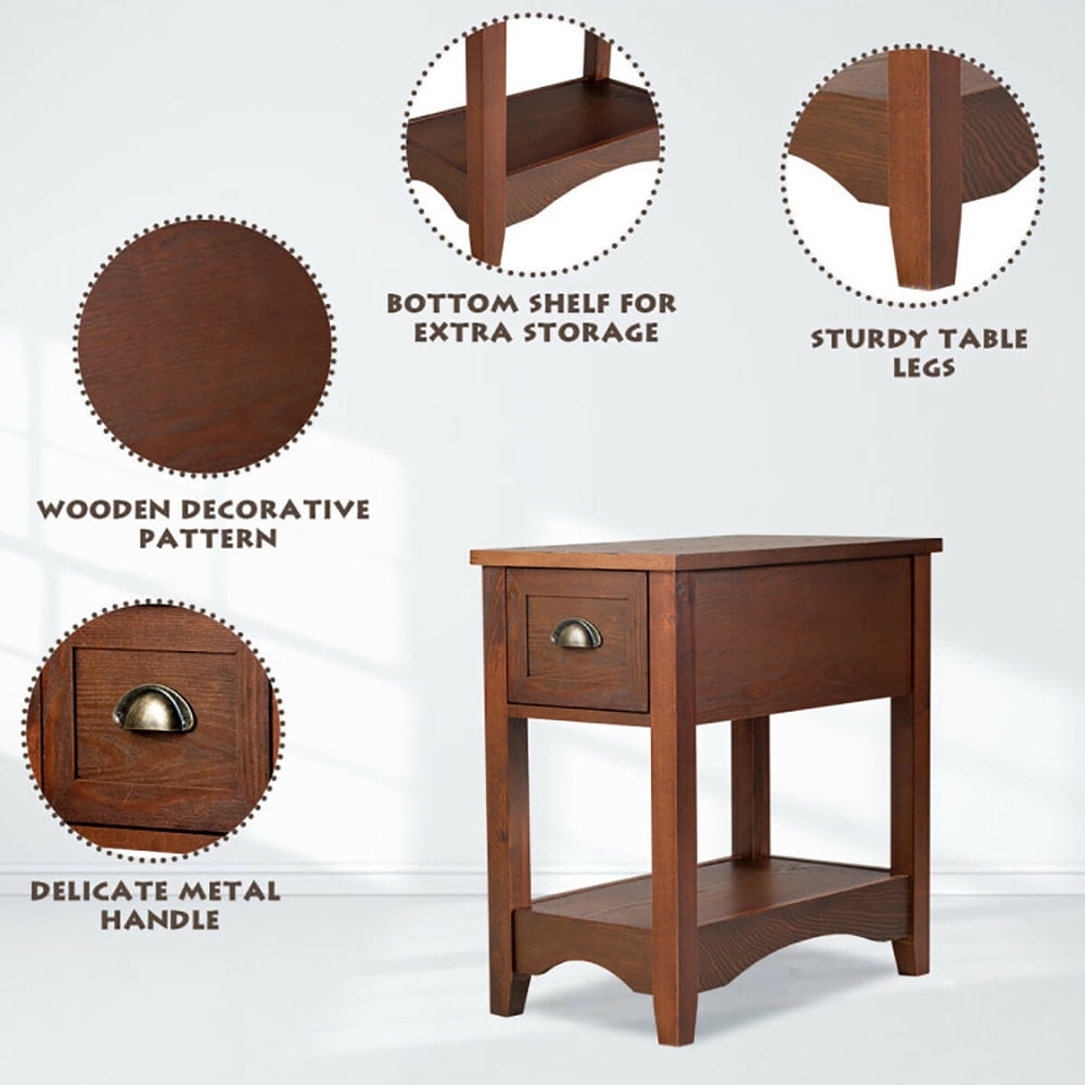 Finihen Set of 2 Side End Table, Bed Side Tables, Contemporary Side End Table with Drawer, for Living Room, Bedroom, Walnut Finihen Set of 2 Side End Table, Bed Side Tables, Contemporary Side End Table with Drawer, for Living Room, Bedroom, Walnut