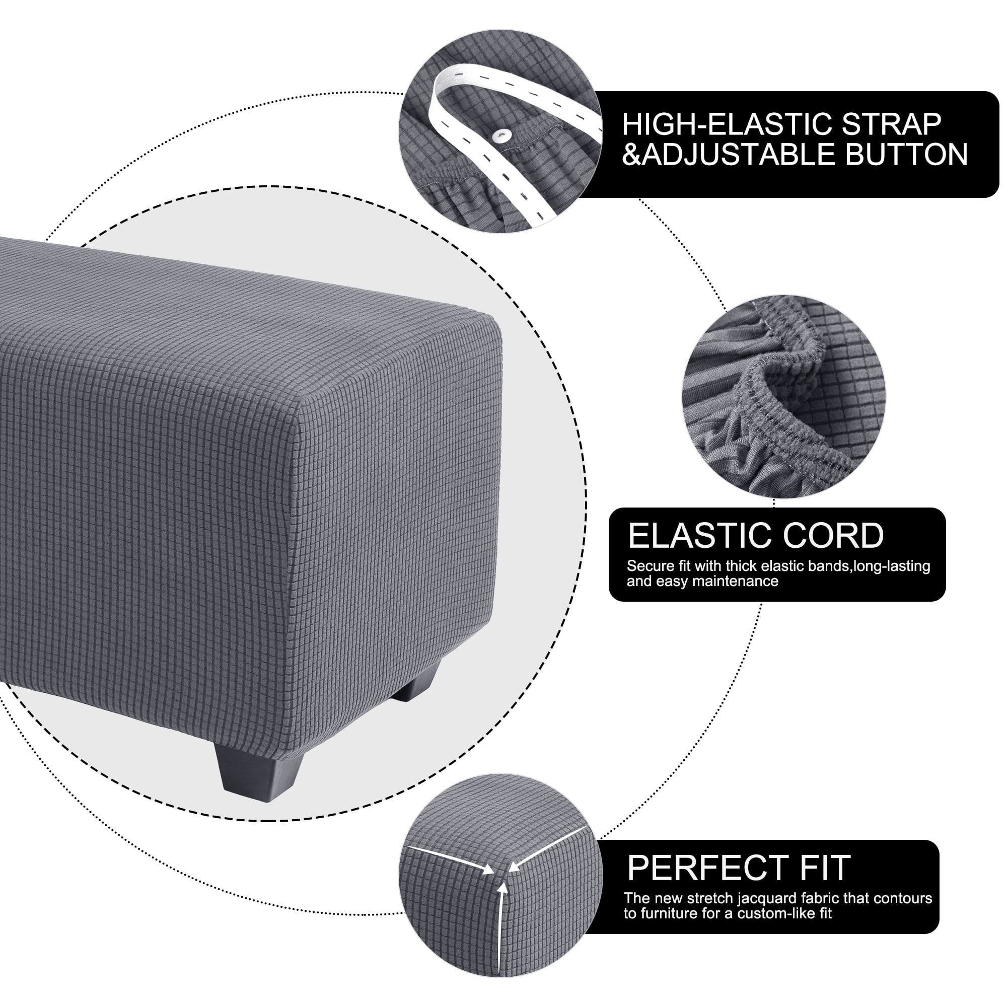Unique Bargains Stretch Ottoman Cover Slipcover Furniture Covers Dark Gray Small