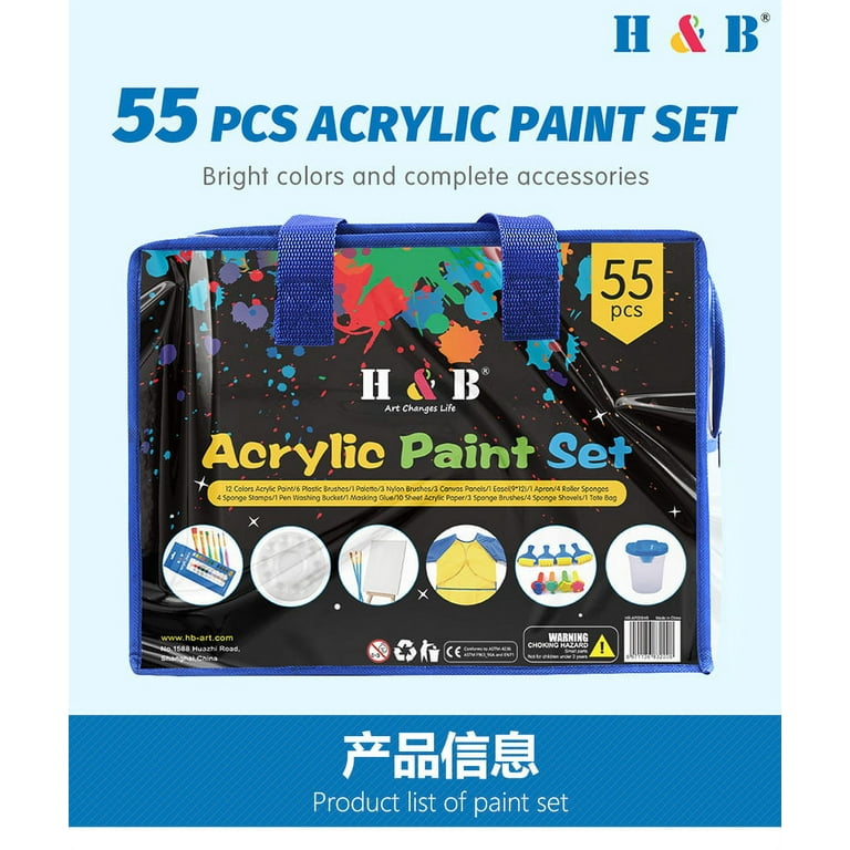 H & B Acrylic Paint Set with Canvas –55Pcs Painting Kit Includes