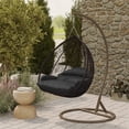 thumbnail image 2 of LeisureMod Hanging Swing Chair Two-Person Seater Egg Chair Brown Frame in Teardrop Design with Armrest Removable Zippered Washable Polyester Cushion Cover for Indoor and Patio Recluse Collection, 2 of 11
