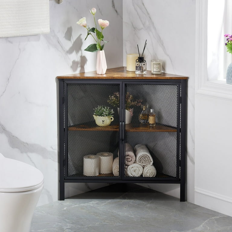 VECELO 3 Tier Corner Cabinet, Wood Shelves Organizer with VECELO 3 Tier Corner Cabinet, Wood Shelves Organizer with