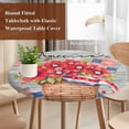 thumbnail image 3 of 4th of July Floral Round Tablecloth 36-44 Inch Round Fitted Table Cloth with Elastic Edge, Patriotic Star Stripe Flag Grey Wood Waterproof Table Cover Protector for Outdoor Picnic Party Dining, 3 of 6