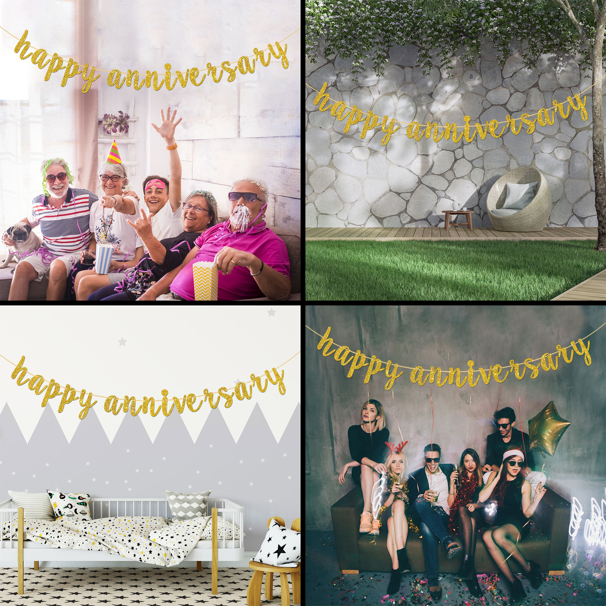 Goldene Hochzeit Banner – „Happy 50th Anniversary“, 3 M Lang, Prismatisch Glänzend