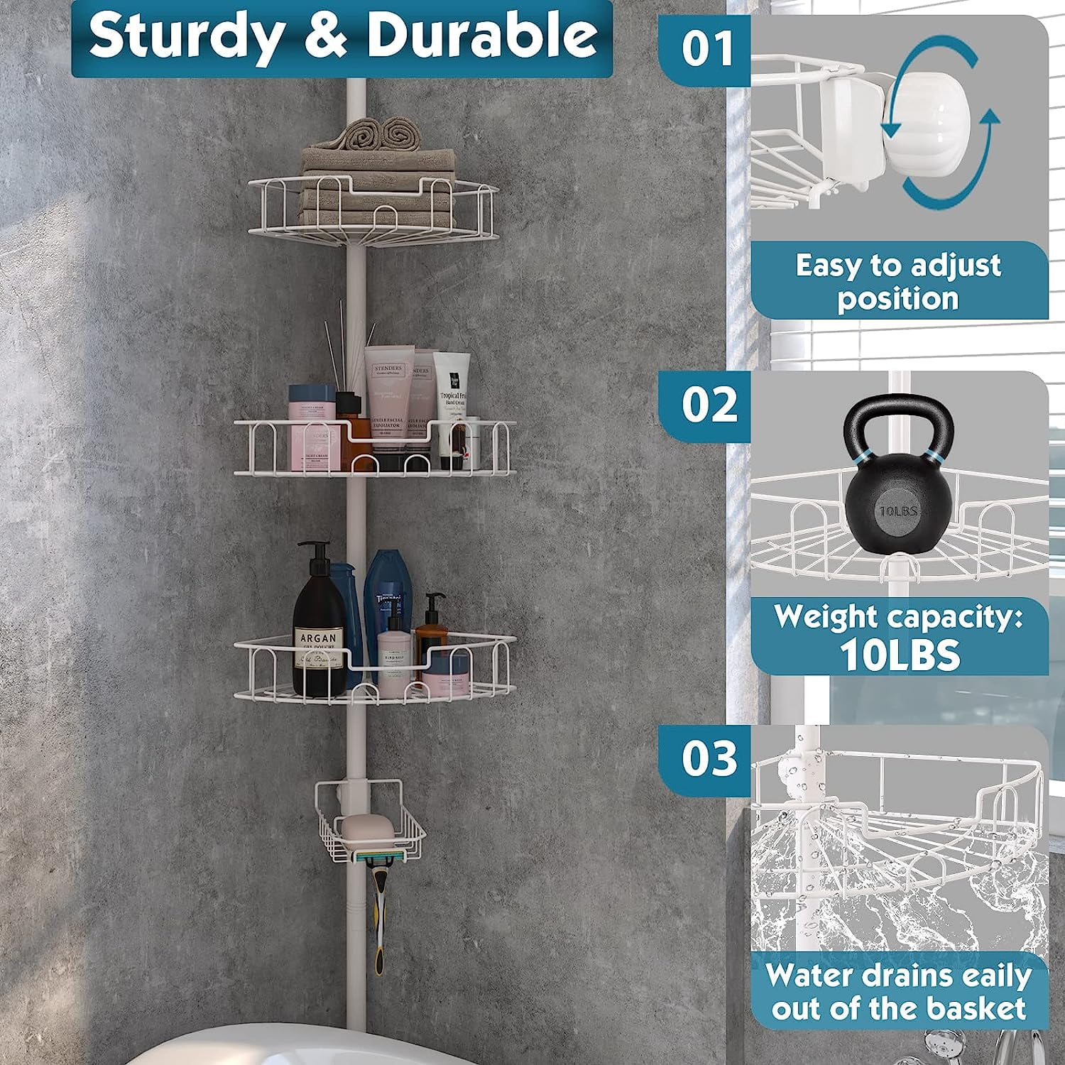 Rustproof Shower Caddy Corner for Bathroom, 4-Tier Tension Pole Stainless  Steel Shower Organizer, 56 to 117 Inch Adjustable Bathtub Shower Shelf  Stora for Sale in El Monte, CA - OfferUp