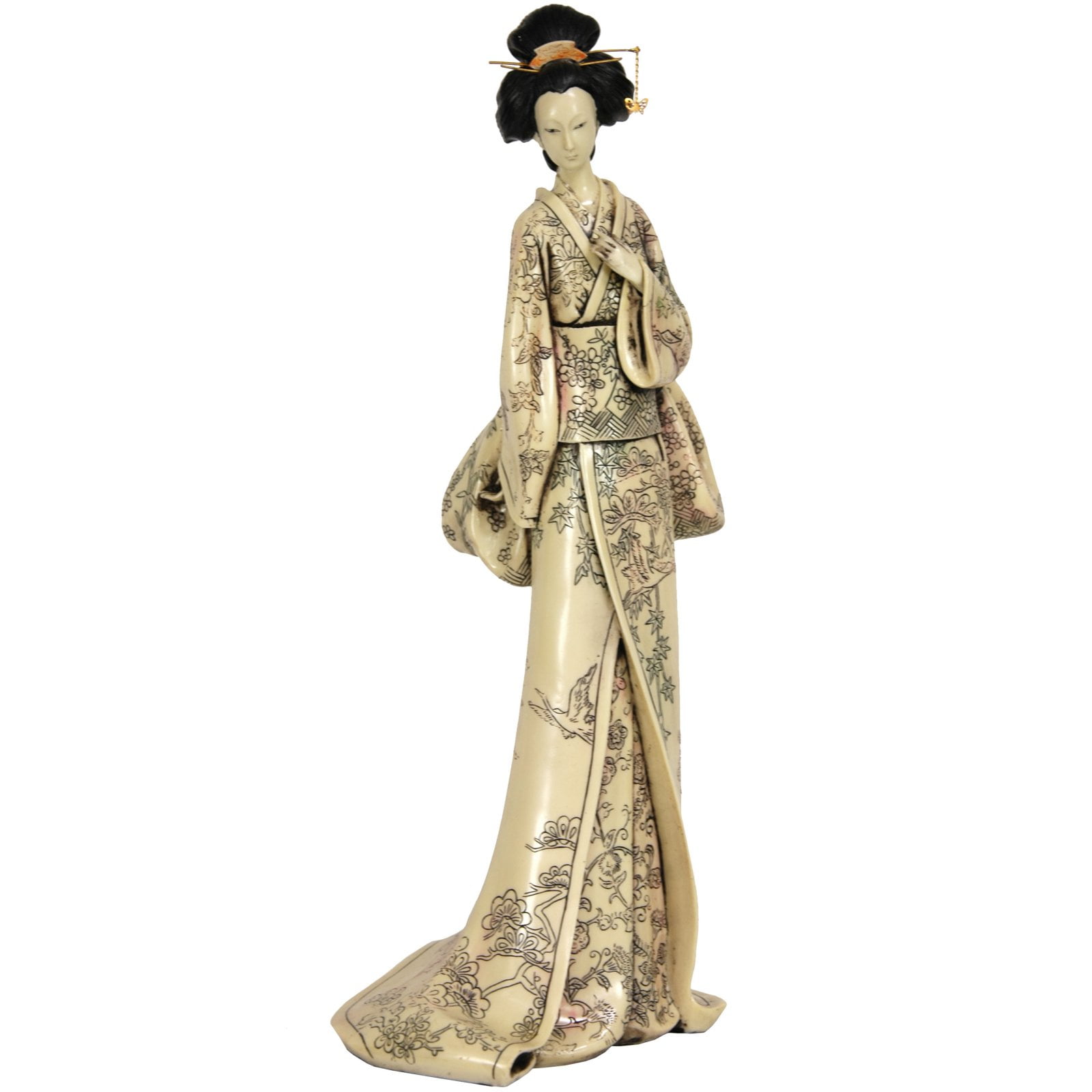 Oriental Furniture 18" Geisha Figurine with Flower Vine Kimono, statue