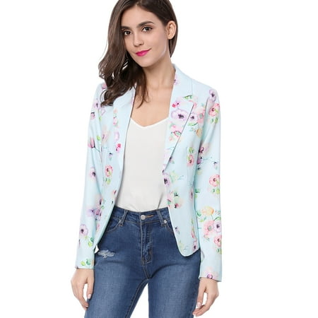 Lined Notched Collar Blazer - Women Floral Notched Lapel Open Front Blazer Jacket Outerwear Coat