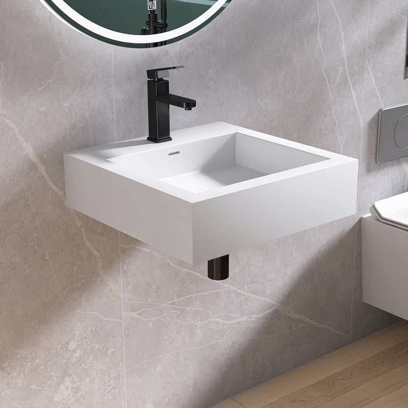 MEDUNJESS 19" Small Wall Mounted Bathroom Sink-Modern Bathroom Vanity Sink With Faucet Hole in Matte White
