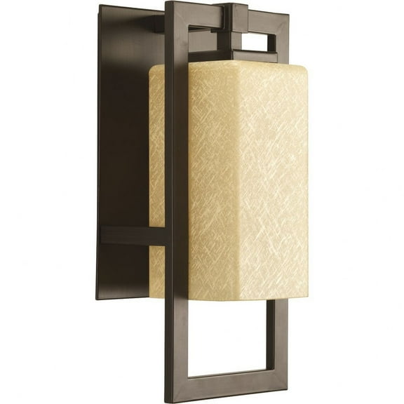 Progress Lighting Jack Collection 1-Light Outdoor Sconce, Porcelain, Antique Bronze, Etched Umber Flax Glass Shade