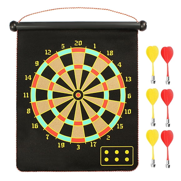 17-inch Magnetic Dart Board Darts Double Sided Rollup Flocking Dartboards Darts Plate of Safety Dart Safety Game Board For Indoor/Outdoor With 6 Darts