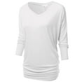 thumbnail image 1 of Thanth Womens Dolman Sleeves V-Neck Solid Shirring Drape Basic Tunic Top, 1 of 3
