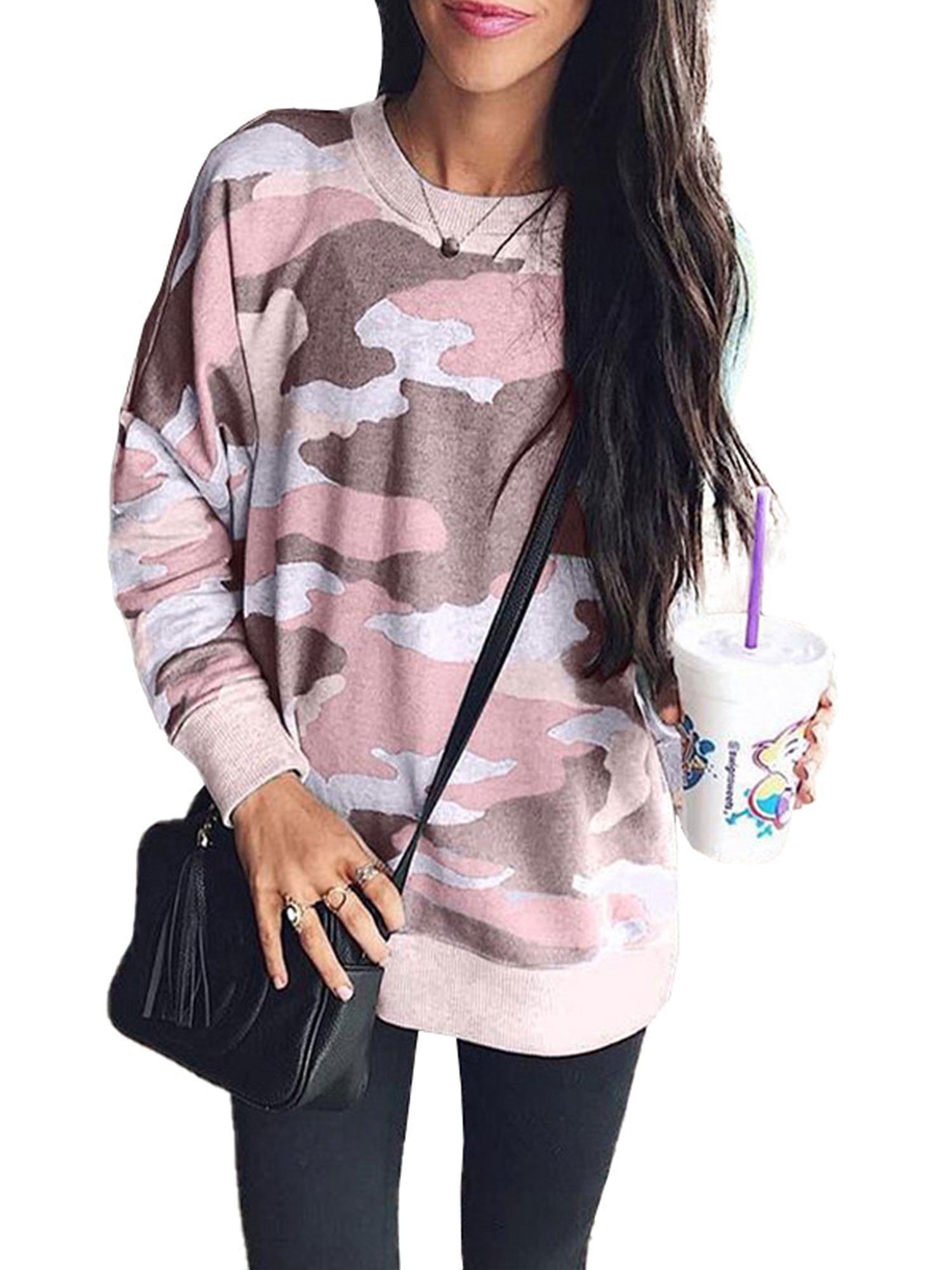 Womens Casual Loose Cold Shoulder Long Sleeve Graffiti Print Pullover Blouse Shirts Fankle Tie Dye Sweatshirt