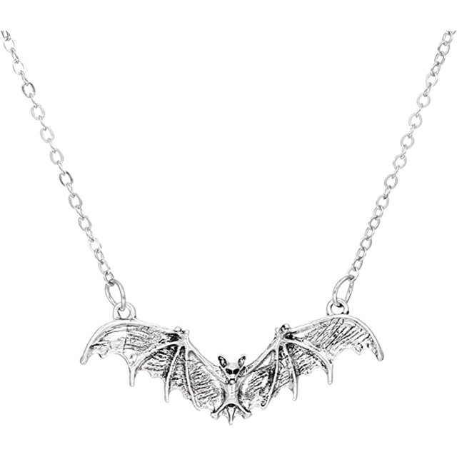 Cadena de collar con colgante de murciélago de estilo gótico oscuro para hombres y mujeres, collar largo y grueso para Halloween Blanco Sincero Electrónica