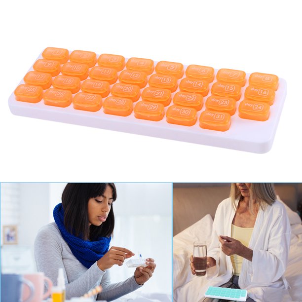 Contenedor de viaje con 31 divisores para vitaminas Teclado de rejilla digital Pastillero mensual