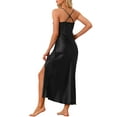 thumbnail image 3 of INSPIRE CHIC Women's Satin Long Sleep Dress Sleeveless Lace Night Shirt V Neck Nightgown L Black, 3 of 6
