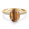 thumbnail image 3 of Gem Stone King 10K Two Tone Gold Brown Tiger Eye and Lab Grown Diamond Engagement Ring for Women | 1.70 Cttw | Oval 9X7MM | Gemstone Birthstone | Size 9, 3 of 6