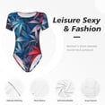 thumbnail image 4 of Balery Red And Blue Leaves Body de cuello redondo de manga corta para mujer Tops de manga corta Tops básicos-Small, 4 of 7