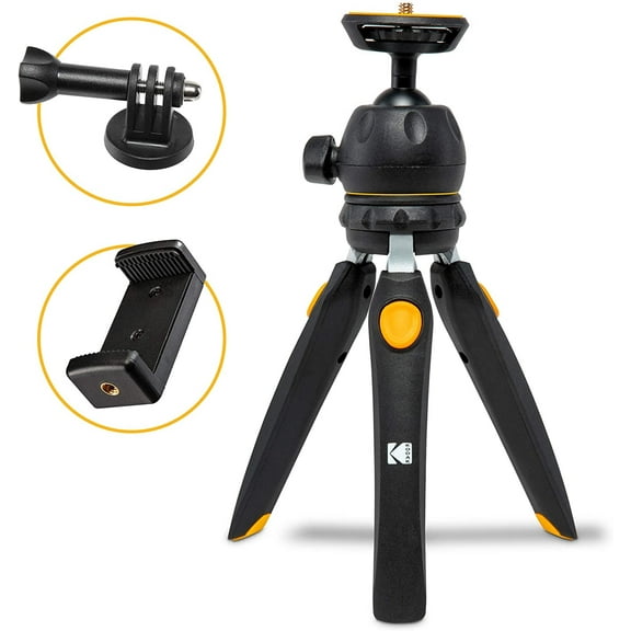KODAK Photogear Mini Adjustable 9 Inch Tabletop Tripod Converts to Selfie Stick with E-Guide