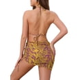 thumbnail image 3 of Conjuntos de bikini de tres piezas con halter y bloques de color para mujer, parte inferior triangular, malla de cobertura, trajes de baño grandes en púrpura y amarillo, 3 of 5