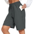 thumbnail image 2 of Shorts for Women Elastic Waist Drawstring Knee Length Basketball Exercise Shorts with Belt, 2 of 6