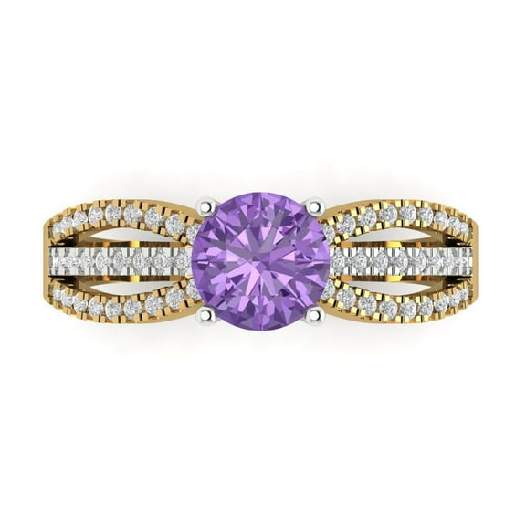 Solitaire with Accents Engagement Ring for Women - 1.27ct Simulated Alexandrite in 14K Yellow/White Gold Promise Ring