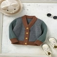 thumbnail image 2 of Contrast Color Baby Knitted Sweater with Warm Long Sleeves and Button Cardigan, 2 of 8