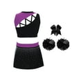 thumbnail image 2 of Hansber Kids Girls Cheerleading Dance Outfits 4 Piece Sleeveless Tank Top with Skirt Cheer Uniform Dress Suit Purple Black 14, 2 of 4