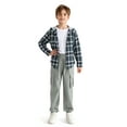 thumbnail image 4 of Actgleam Boys Girls Plaid Shirts Long Sleeve Button Down Hooded Plaid Top Outfits 5-12Years,Grey, 4 of 10