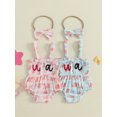 thumbnail image 3 of Infant Newborn Baby Girls Fourth of July Outfits Sleeveless Frill Smocked Romper + Headband Set Newborn Clothes, 3 of 9