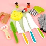 MesaSe 14PCS Kids Knifes for Real Cooking Wooden Kitchen Kids Knife Set for Chopping Toddler Plastic Children Cooking Knives with Potato Slicer  Cutting Board  Peeler